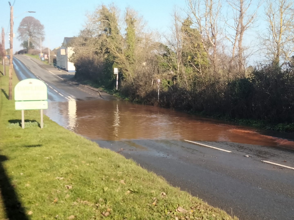 Standing water on the A379 near The Smugglers Inn, Dawlish (Noreen Dharma Goodchild)
