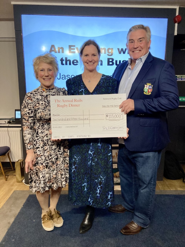 (left to right) Sue Dorrington, Cathy Maker and Jason Leonard at the Ruils fundraising dinner