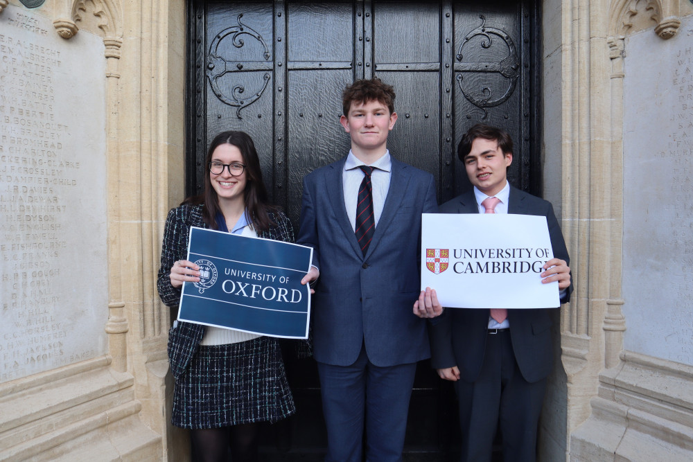 Hattie, George B and George N, who have been accepted into Oxbridge universities. Image credit: Oakham School.