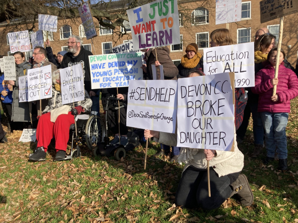 SEND protest at County Hall, Exeter (Ewan Murrie/ BBC)
