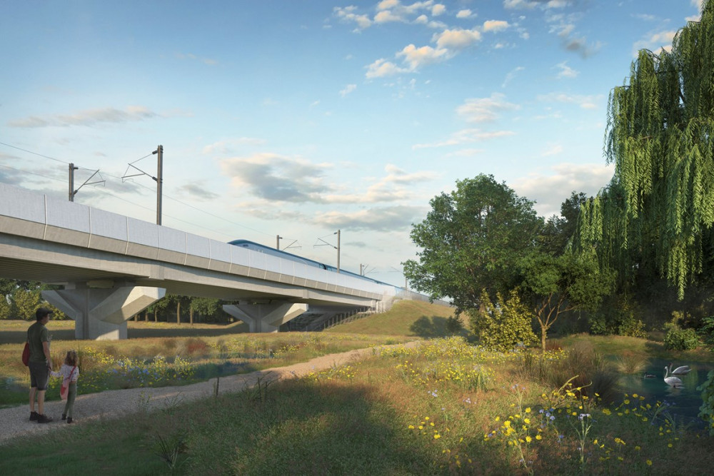 An artist's impression of HS2's planned viaduct through Balsall Common (image via HS2)