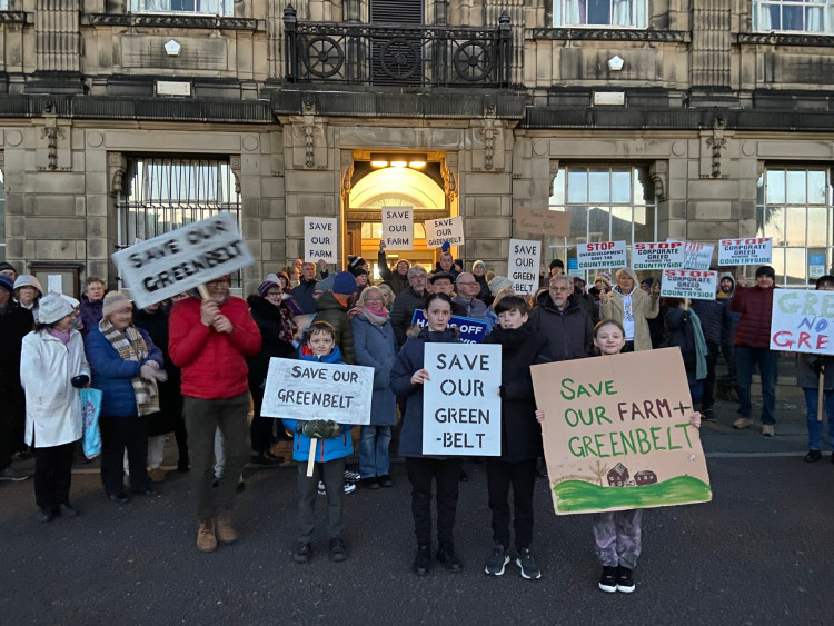 Anti Leverhulme protestors outside Wallasey Town Hall. Picture: Ed Barnes