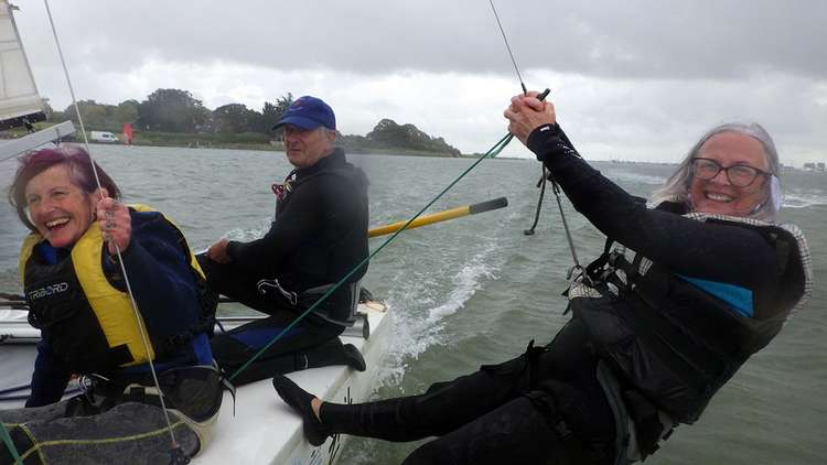 Burnham-on-Crouch Mayor Vanessa Bell and Maldon District Council leader Wendy Stamp on the Hurricane 5.9 Catamaran