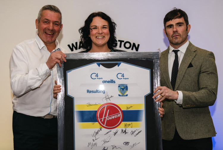 From left, Warrington Wolves CEO Karl Fitzpatrick, Redwood Bank's Head of Marketing Zoe Cuthbertson and Head Coach Daryl Powell 