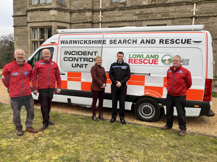 Deputy Commissioner Emma Daniell, and DCC Alex Franklin-Smith (centre, left and right) were given a tour of WarkSAR’s ICU from volunteers Nick Cole, Phil Duggan and Ian Malins (image supplied)