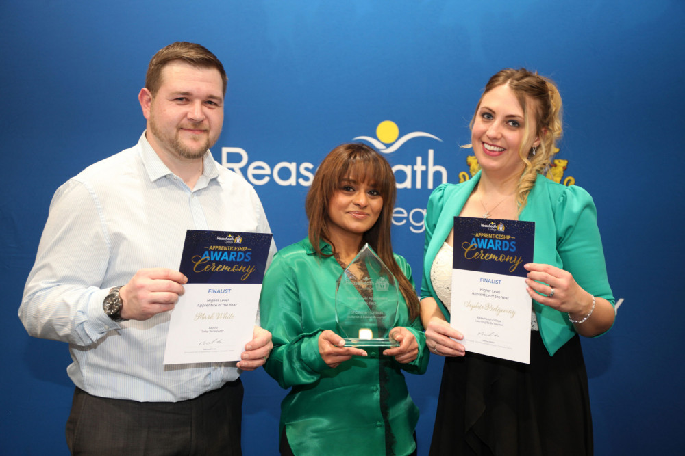 Higher Level Apprentice of the Year Sharlene Harrison and finalists Mark White and Sophie Ridgeway (image supplied)