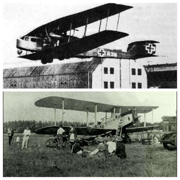 David and Goliath - the German 'Giant' bomber and Dennis's fighter (pictured at Heybridge Basin)