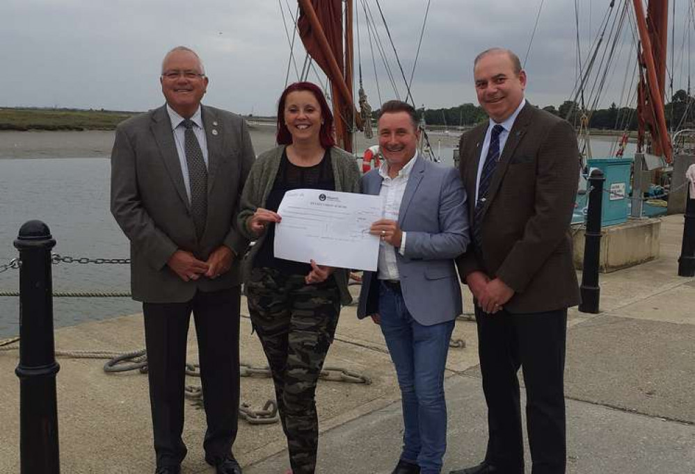 From left to right: Beeleigh Abbey Masonic Lodge Secretary Peter Richardson, Heads2Minds founder Liz Rotherham, Lodge Master Gary Clatworthy and Lodge Charity Steward Martin Harvey at The Hythe