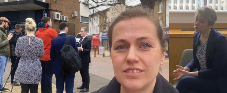 Sir Keir Starmer, Jen Craft and Yvette Cooper in Grays today. 