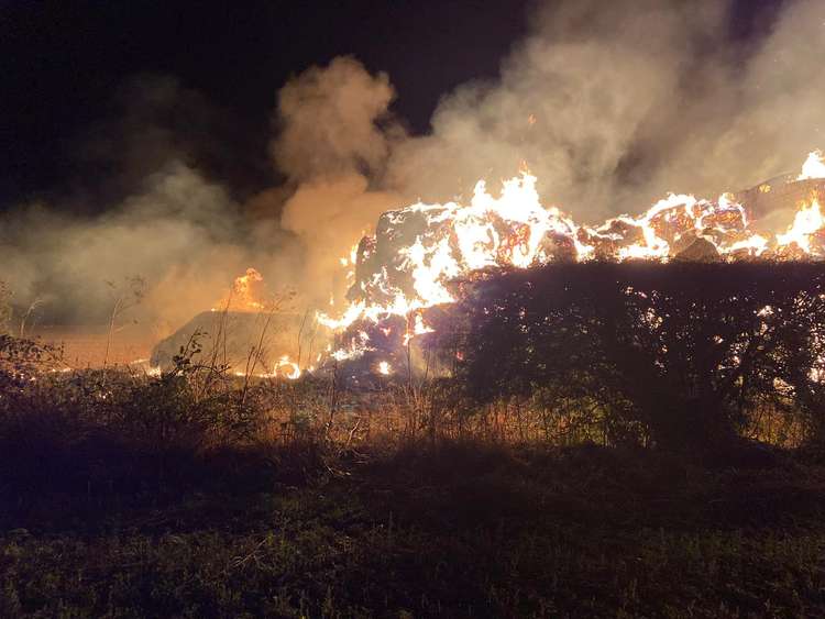 The blaze involves 300 tonnes of baled straw (Credit: Essex Fire Service)