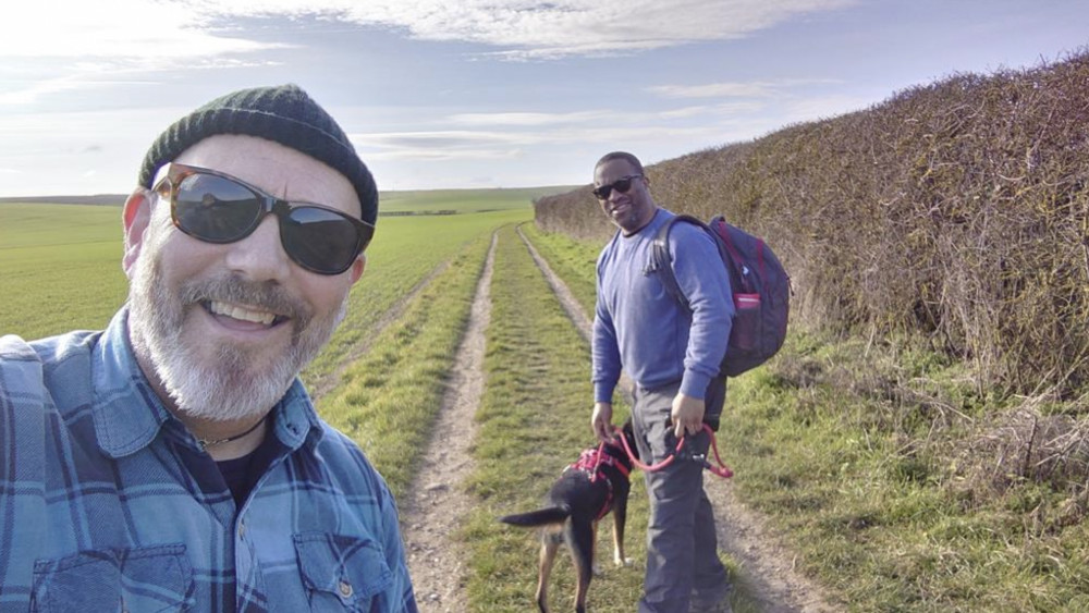 Paul Chambers and Gregory Husbands - along with Stanley the dog - are to embark on a 79 miles fundraiser across the Chiltern Hills. PICTURE CREDIT: Paul and Gregory (and Stanley)