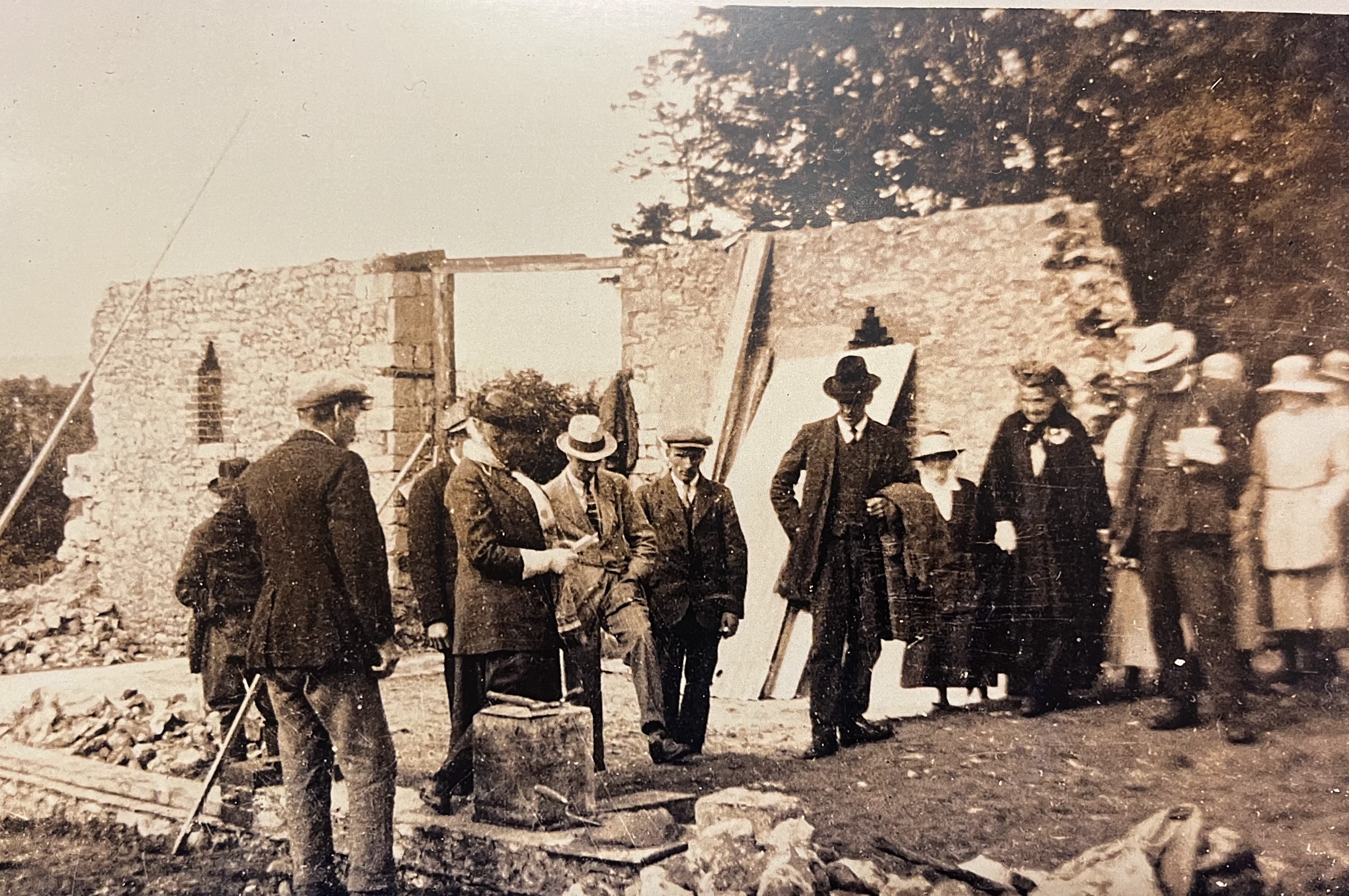 Laying of the foundation stone of Hawkchurch Village Hall in 1922