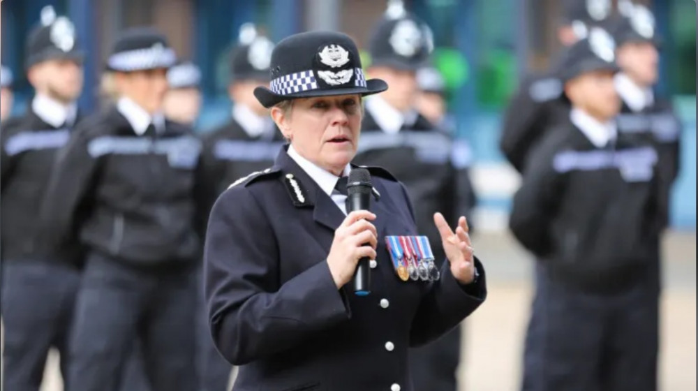 Chief Constable Kate Meynell addressed a cohort of new police constables at their pass out parade on Friday (image via Nottinghamshire Police)