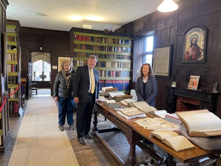 (From the left) Trudi, Mr Whittingdale and Cllr Fleming at Thomas Plume's Library (Photo: Maldon District Council)