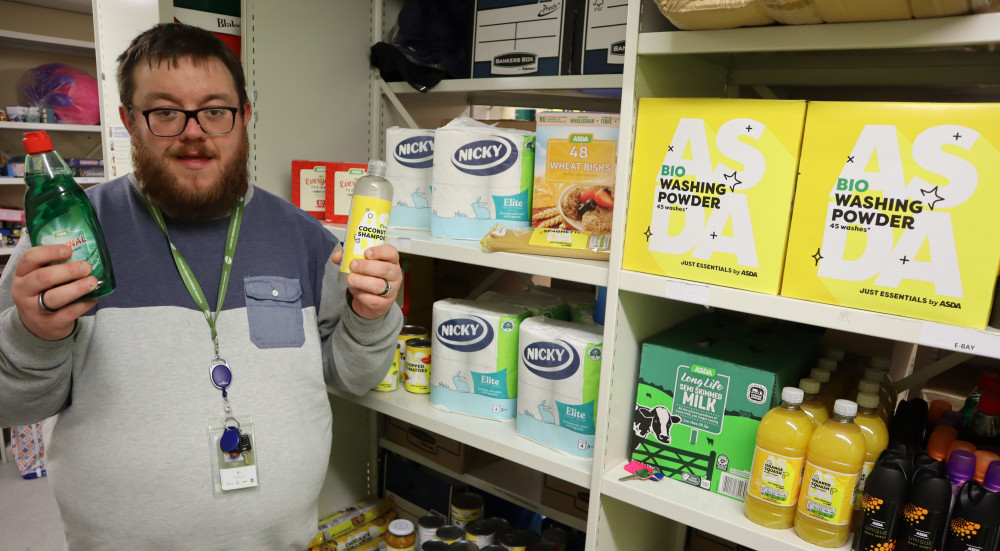 Service Manager, Dean Marsh, at the food pantry at Concrete's head office, London Road, Stoke, Stoke-on-Trent (Concrete).