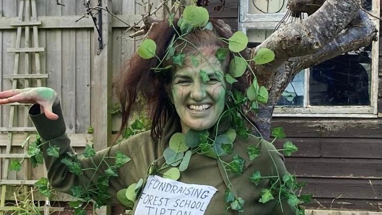 Naomi Garrick in her fundraising tree costume (Sidmouth Running Club)