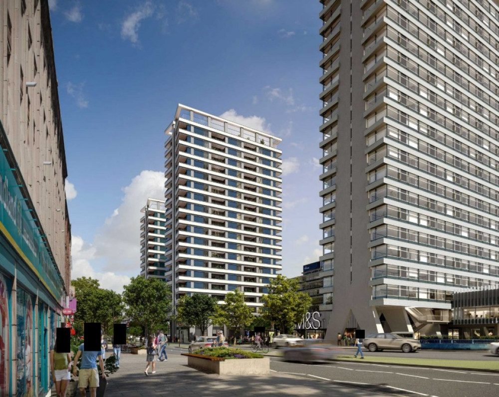 Tolworth Tower development CGI looking north from Tolworth Roundabout, provided in Kingston Council planning documents. Credit: Meadow Partners/Healey 