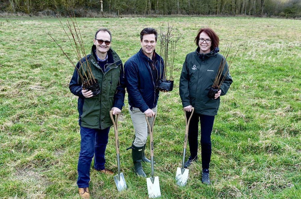 Councillor Blake Pain, Leicestershire County Council cabinet member for the environment and the green agenda (centre), with Stuart Dainton, head of land management and estates at the National Forest, and Louise Driver, National Forest head of operations. Photos: Leicestershire County Council