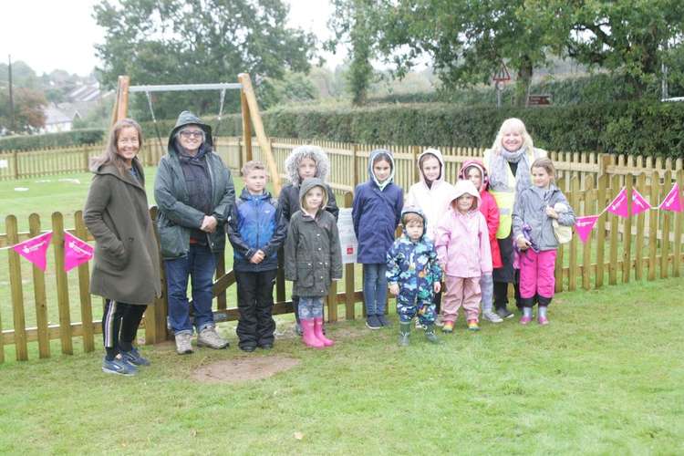 (From the left) Cllr Jane Fleming, Cllr Penny Channer, Cllr Joanna Symons and with some of the children from Woodham Walter at the grand opening (Photo: Woodham Walter Parish Council)