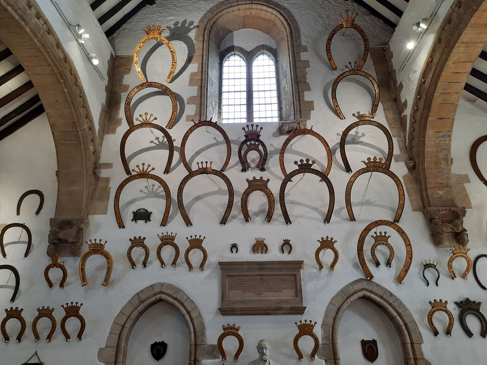 Oakham Castle is home to many royal horseshoes donated throughout history. Image credit: Nub News. 