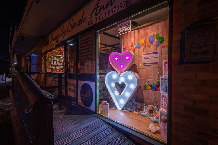 Pink and blue hearts at Flowers by Sarah Ann on Wood Road (Photo: Abby Ridgewell)