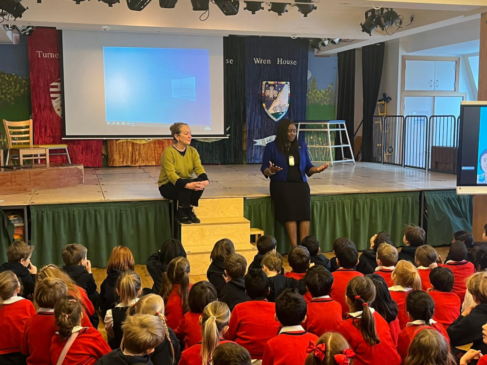 Battersea MP Marsha de Cordova addresses pupils at Roche School (Credit: Marsha de Cordova MP)