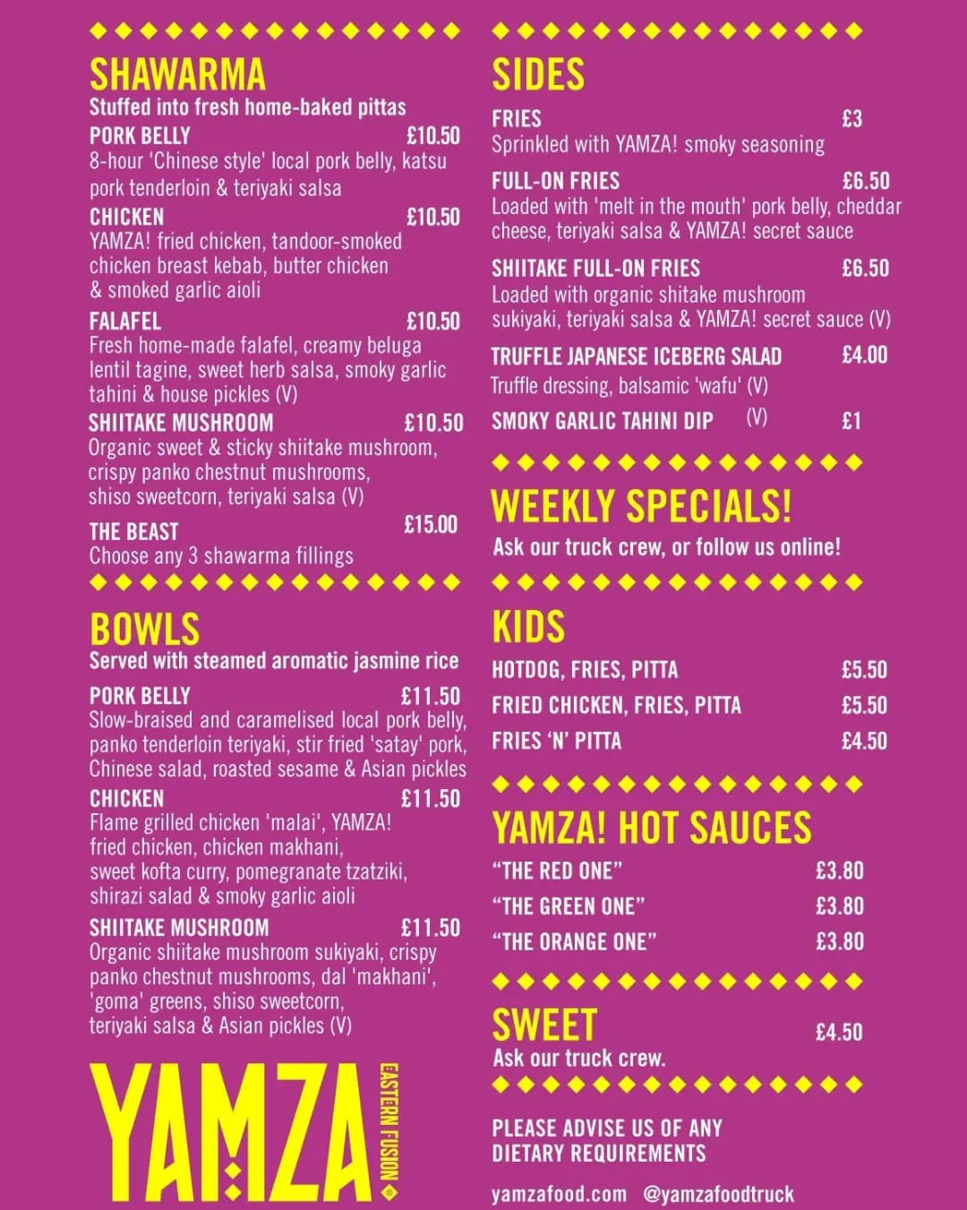 The YAMZA menu (Credit: YAMZA)