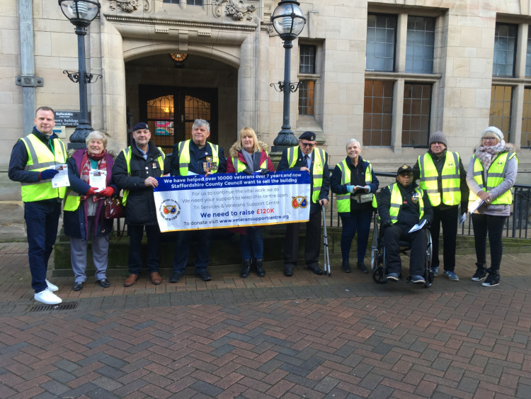 Newcastle Borough Councillor Simon White And Honorary Alderman Sandra Hambleton With Members And Trustees Of Tri Services And Veterans Support Centre (Kerry Ashdown).