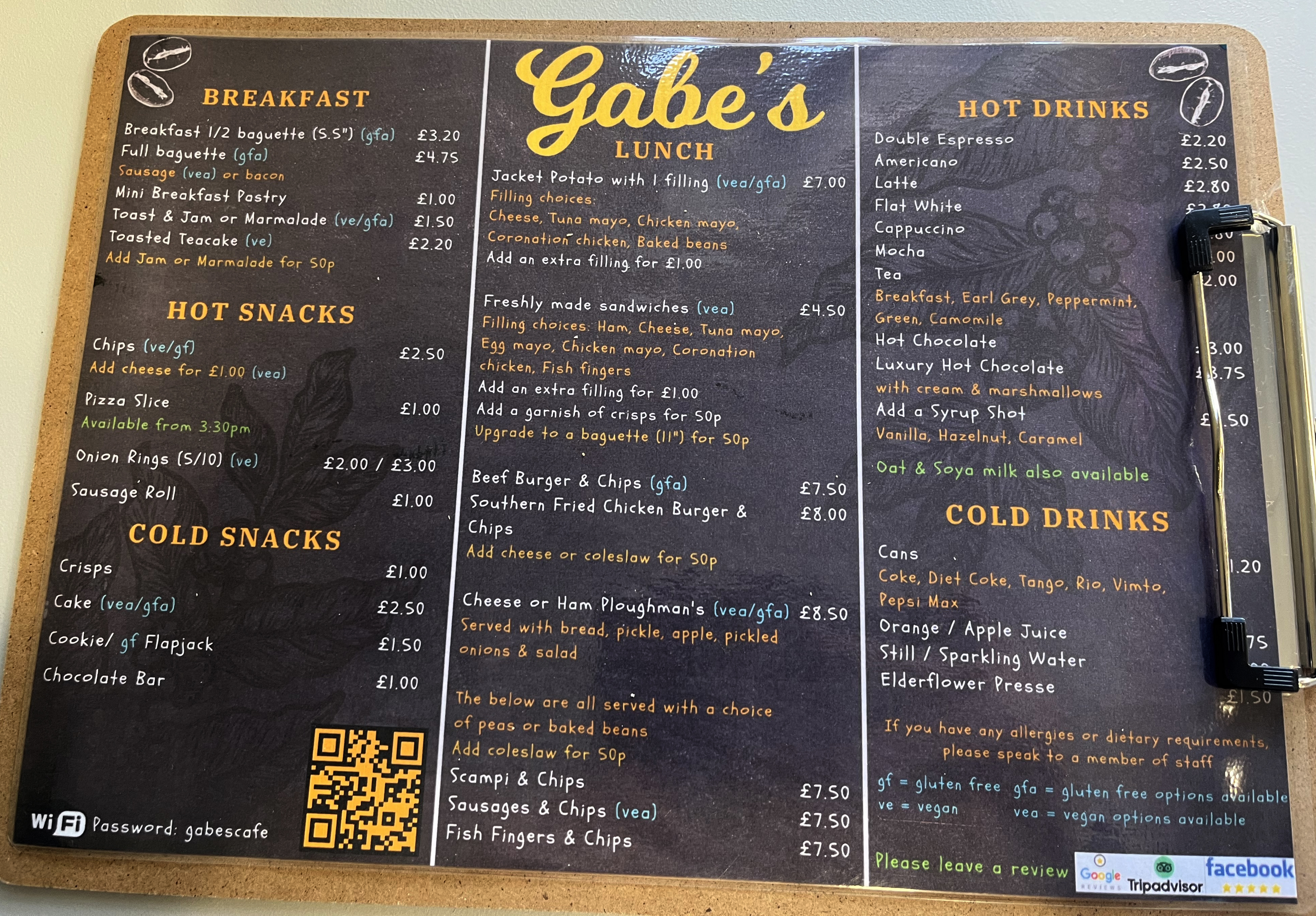 The cafe offers a menu of hot and cold snacks, meals and drinks for all tastes