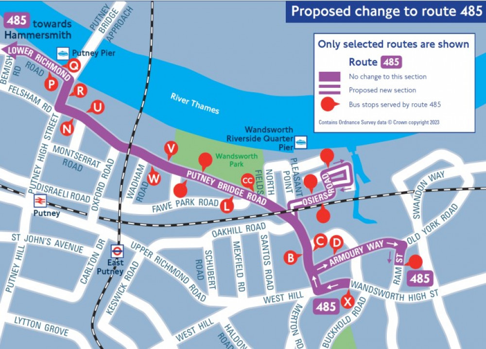 The 485 bus route in Wandsworth will extend to the Riverside Quarter this month (Credit: Wandsworth Council)