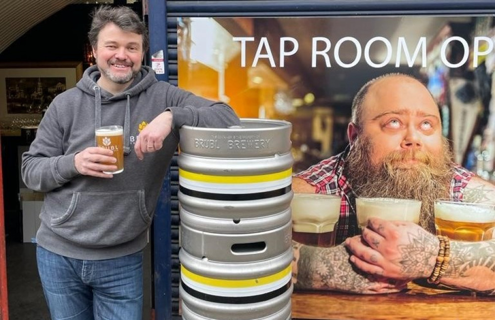 Nathan Barnes outside the tap room in Leamington’s Old Town Railway Arches (image via ChalmersNewsPR)