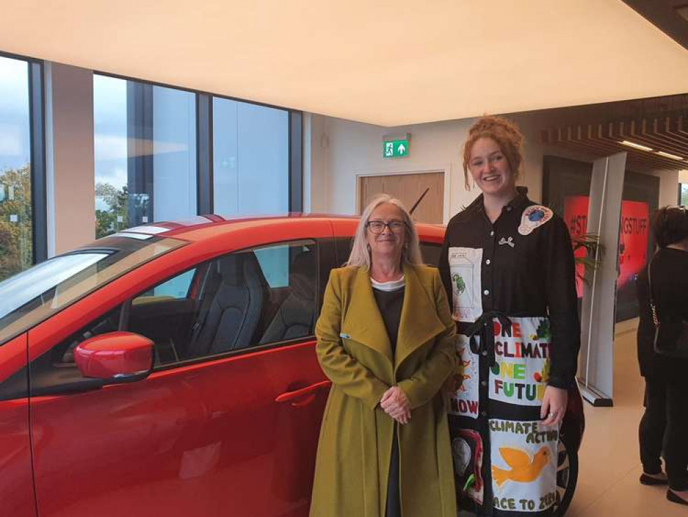 Councillor Wendy Stamp (left) with Maldon's lead climate action youth rep Hattie Phillips (right) at the GRIDSERVE event today