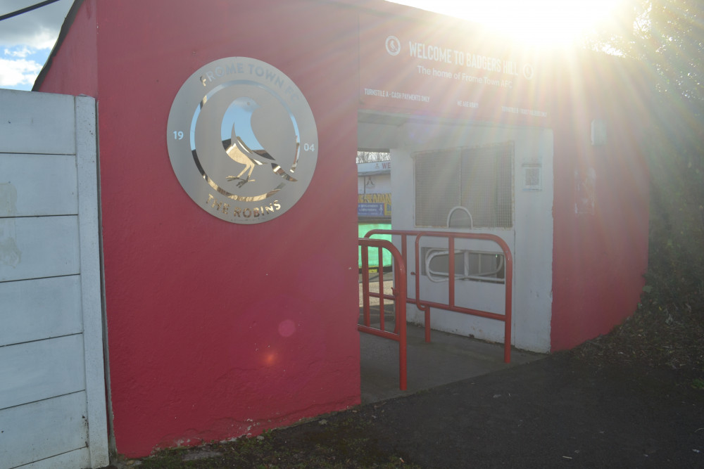 Shedding light on the club : Frome Town FC entrance last week when Frome Nub News watched the ladies play out in the semi final 