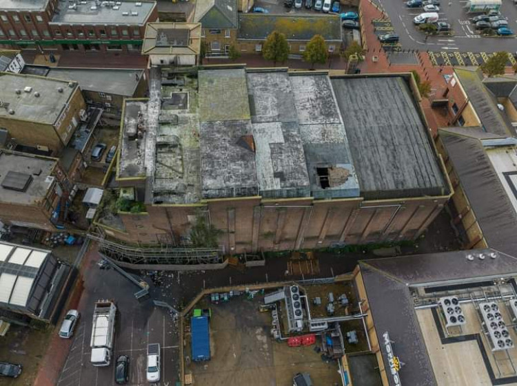 The hole in the roof of Thurrock's State cinema.