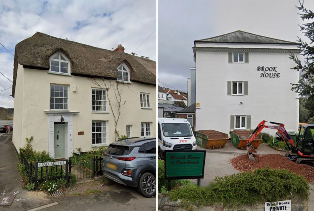 L: Myrtle Cottage, Badlake Hill. R: Brook House, Church Street (Google Maps)