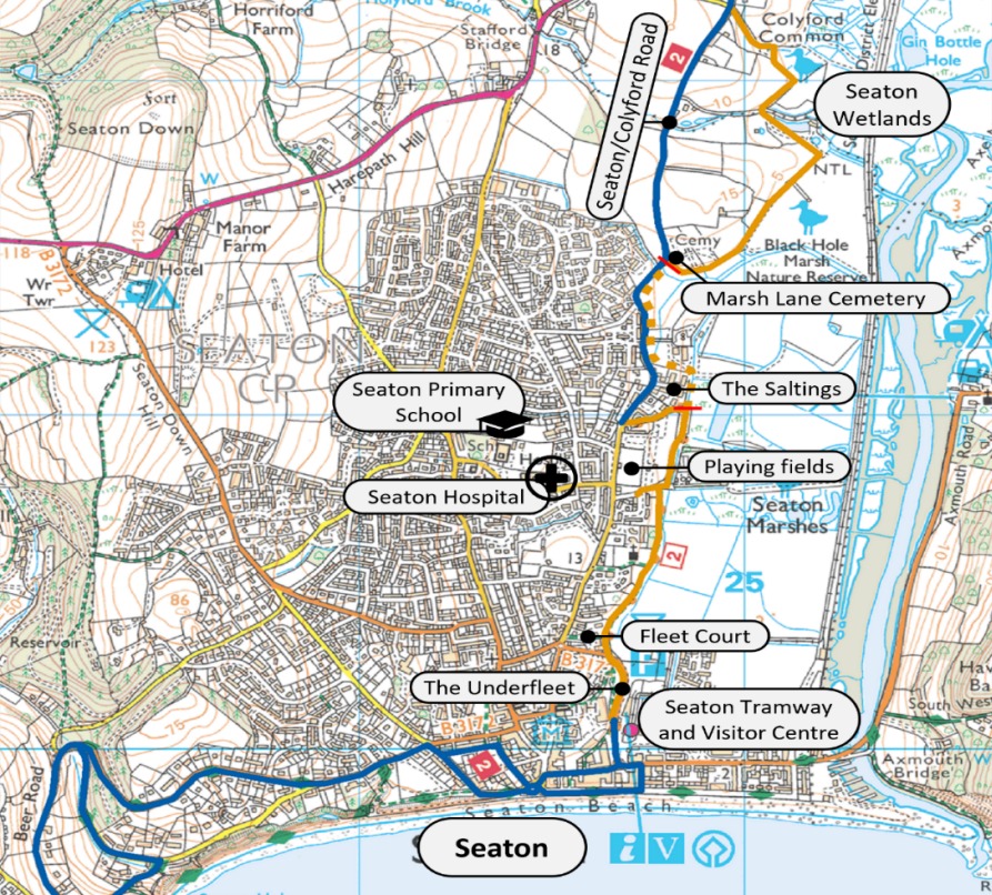 The route of the path through Seaton