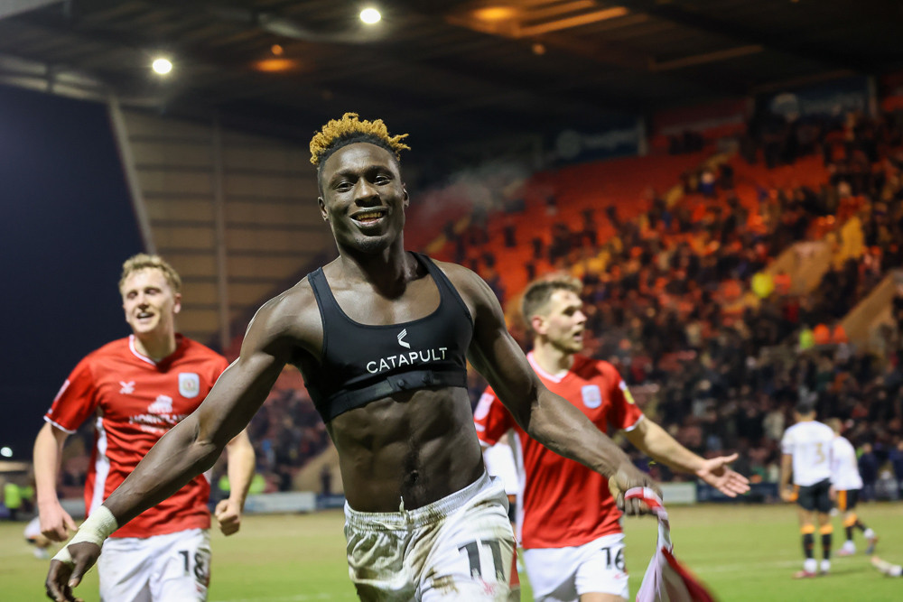 Dan Agyei celebrates his last-minute winner (Picture credit: Kevin Warburton).