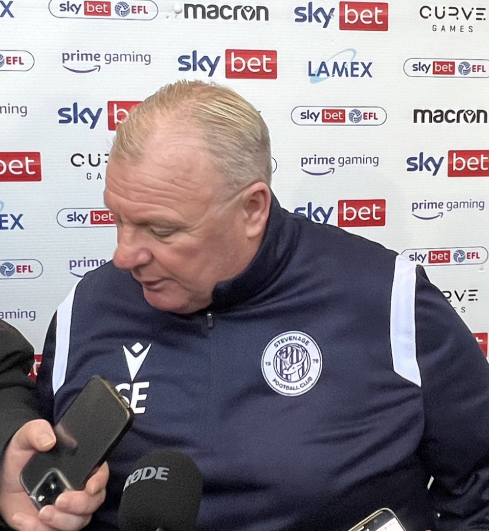 The charismatic Steve Evans was in bullish form once again following Saturday's much-needed 3-1 victory over Walsall. PICTURE: Evans speaking after the win. CREDIT: @laythy29 