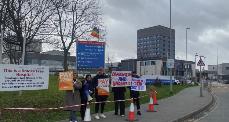 Doctors protesting at Basildon Hospital this morning. 