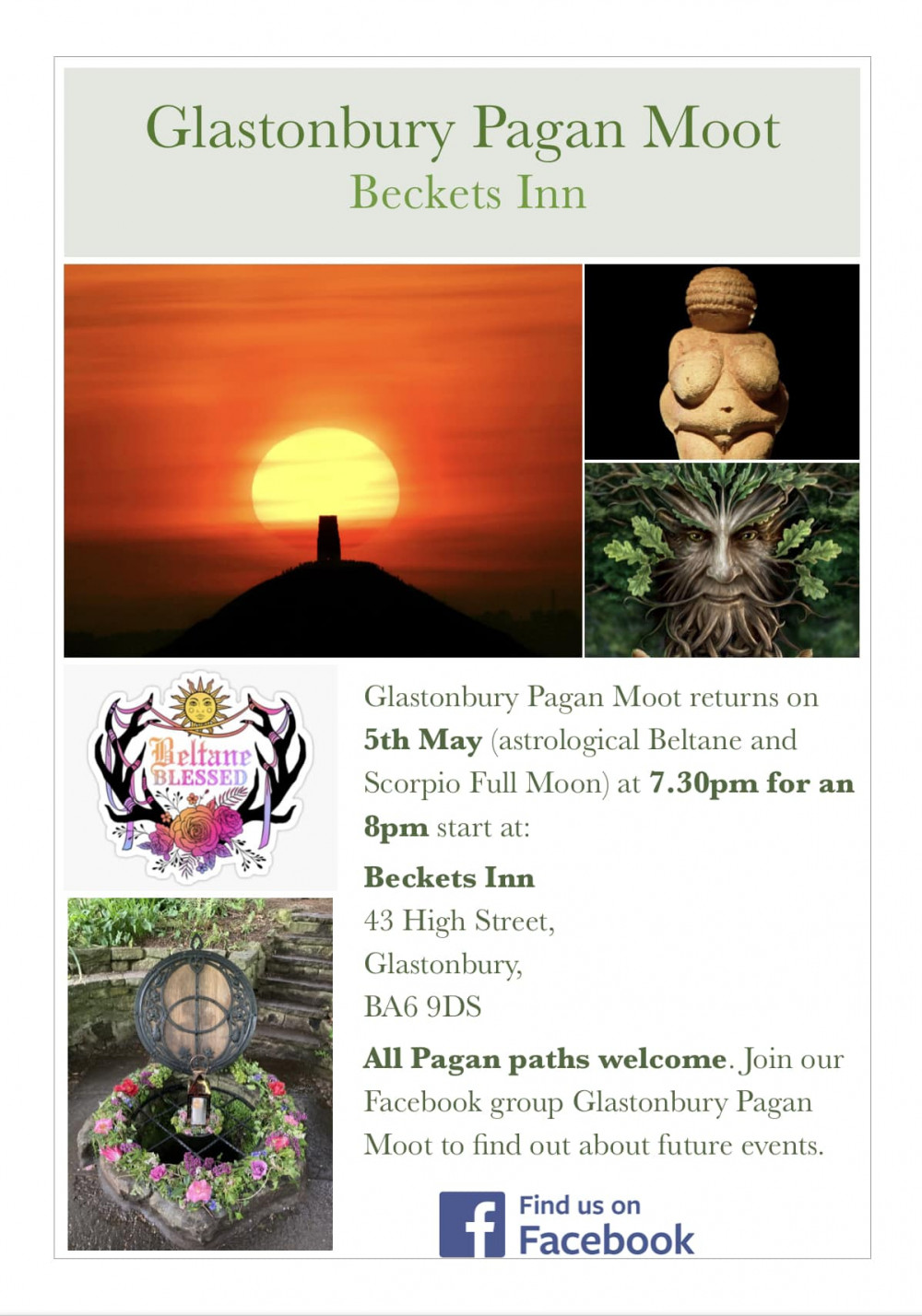 Glastonbury Pagan Moot returns on 5th May (astrological Beltane and Scorpio Full Moon)