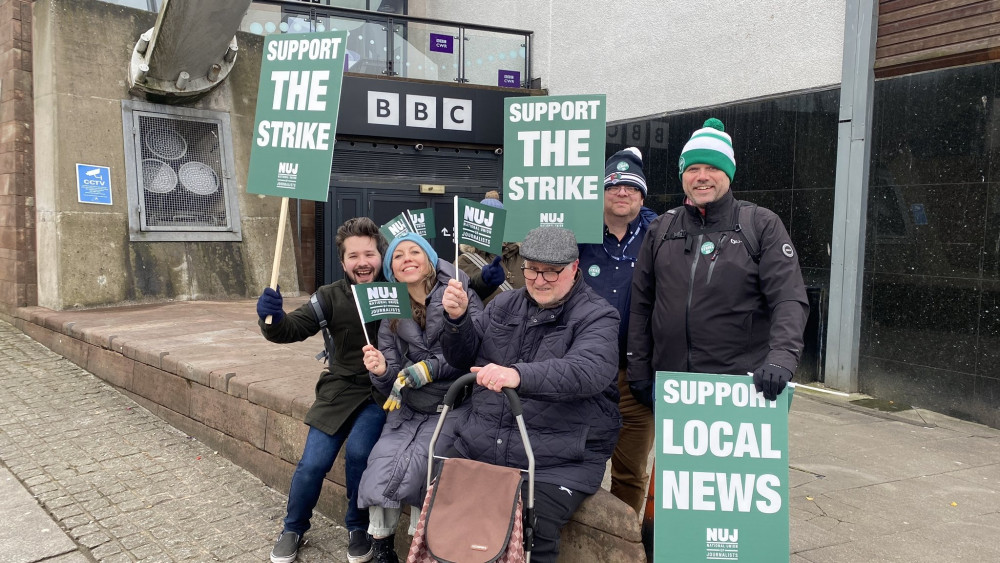 Nine staff at BBC CWR were among around 1,000 local radio journalists who walked out of their offices at 11am (image via @mazza1uk)