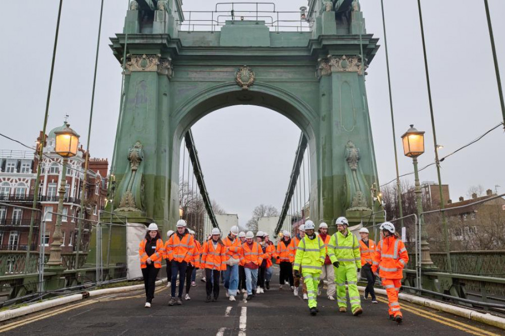 Trinity College Dublin civil engineering students visited Hammersmith Bridge. Photo: Hammersmith and Fulham Council.