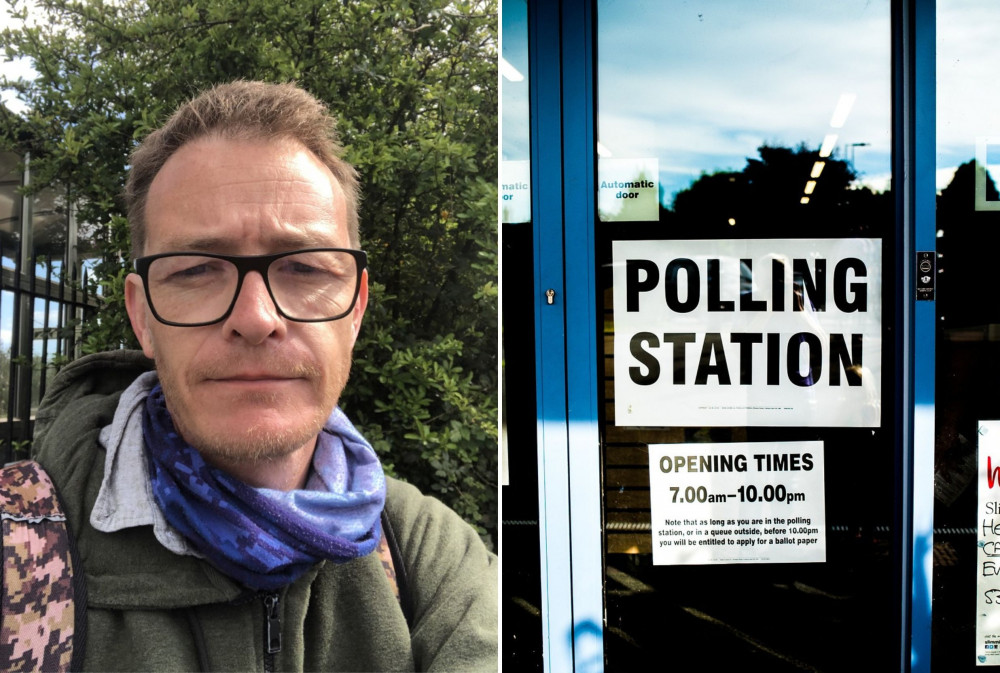 L: Cllr Joe Whibley (Joe Whibley). R: Generic polling station (Pixabay)