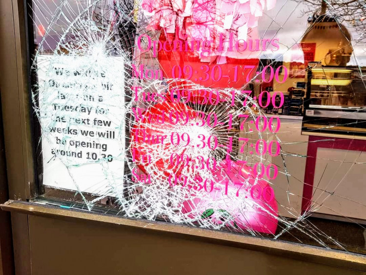 Truly Scrumtious, Victoria Street, Crewe town centre, was vandalised at 7:24pm on Monday 20 March (Nub News).