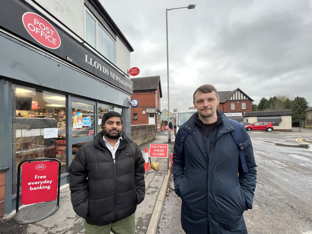 Lloyds Newsagents owner, Ragu Krishnamoorthy and local campaigner, Alec Sandiford (Richard Price).