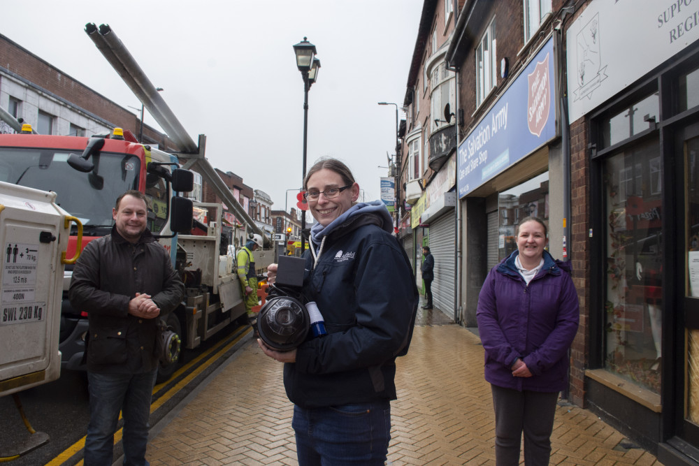 Anti-Social Behaviour across Ashfield reduced by 18% last year it has been announced by Ashfield District Council and Nottinghamshire Police. Pictured: Cllr Helen-Ann Smith with a new CCTV camera. Photo courtesy of Ashfield District Council.