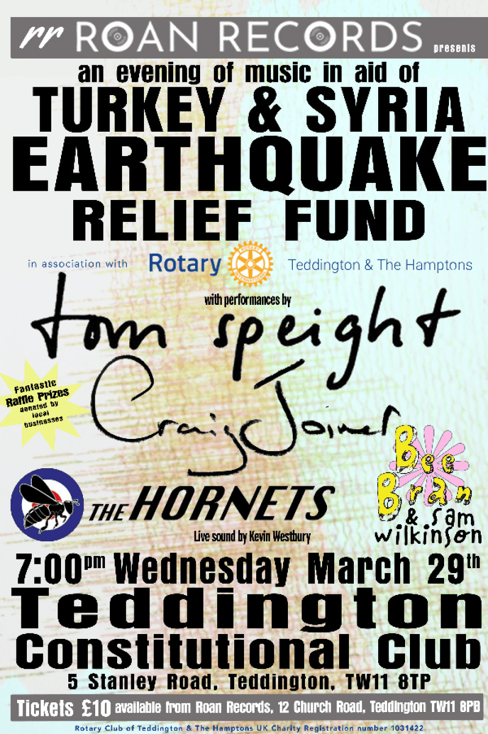 Roan Records and the Rotary Club of Teddington and Hampton Wick have partnered for a special music event in aid of Turkey and Syria who were rocked by devastating earthquakes in February