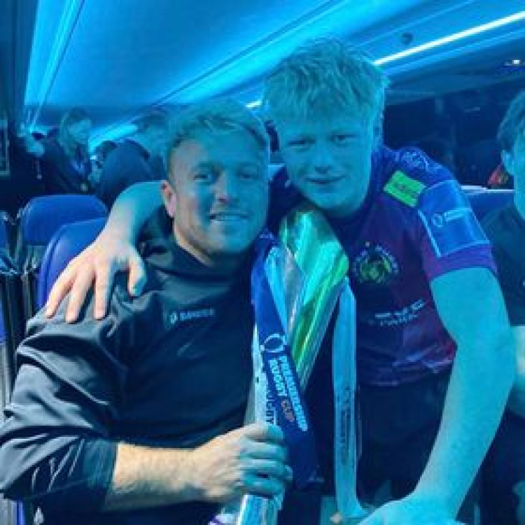 Jack Innard (Left) and Will Becconsall celebrating with the trophy.