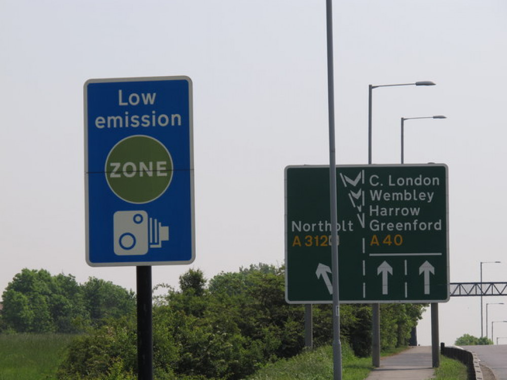 Low Emission Zone reminder road sign at Northolt. Photo: David Hawgood.