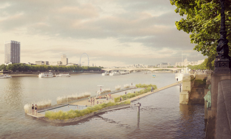 CGI showing proposals for a Thames Bath beside Temple Underground station to show what the floating pool could look like (Credit: Studio Octopi and Picture Plane) CGI showing proposals for a Thames Bath beside Temple Underground station to show what the floating pool could look like (Credit: Studio Octopi and Picture Plane)